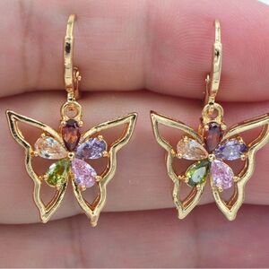 ☀️NEW☀️Gold Butterfly Earrings with Multicolor Gemstones